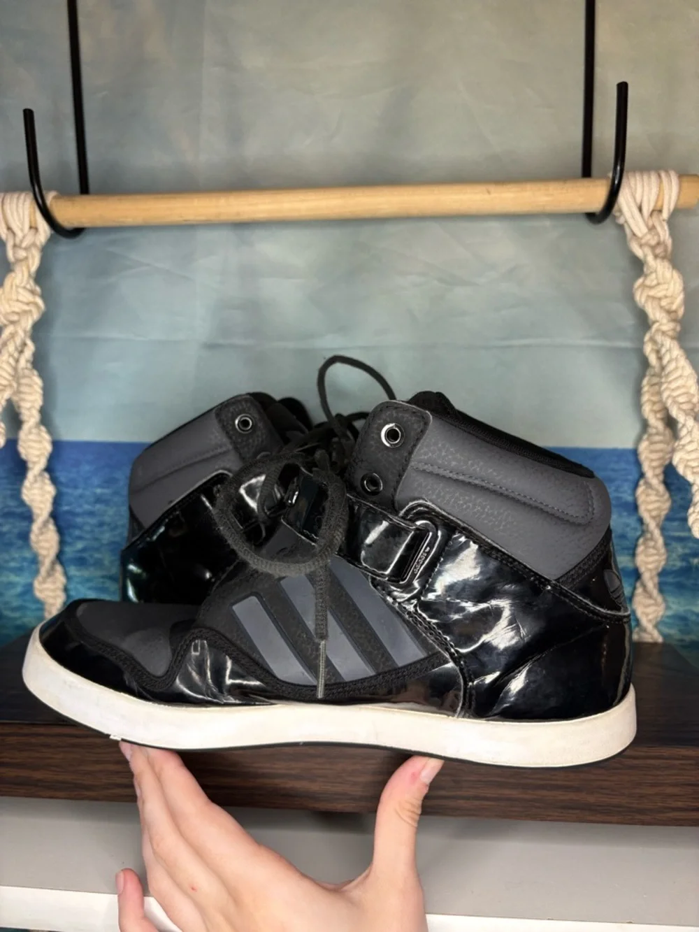 adidas Originals AR 2.0 Black and White Patent Leather High-Top Sneakers